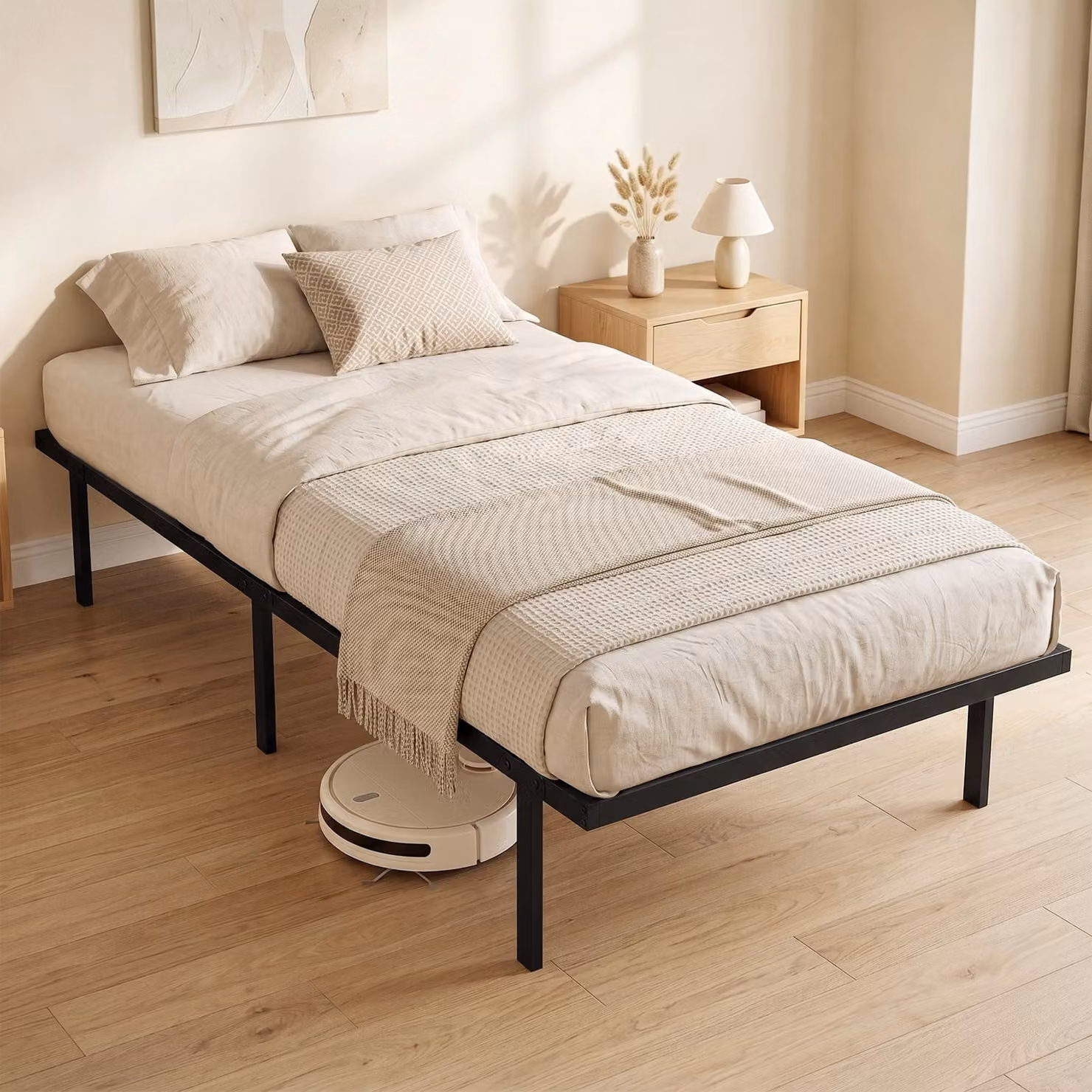 Letto singolo con spazio contenitore, altezza 35,5 cm, colore nero, metallo