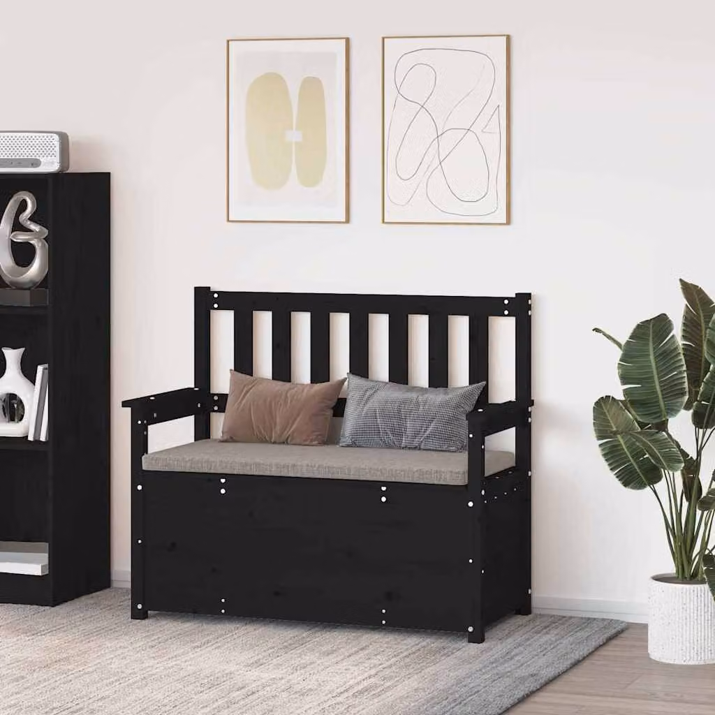 Panca nera con braccioli in legno massello di pino stile rustico vidaXL L: 112,5 cm, P: 51,5 cm, H: 96,5 cm