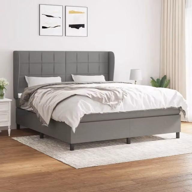 Letto Ibrido vidaXL con Materasso e Struttura Imbottita in Tessuto Grigio e Bianco L/P/H: 160 x 200 x 4 cm