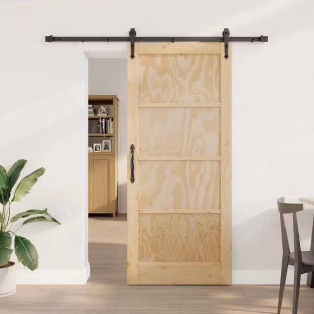 Porta scorrevole moderna vidaXL in legno di pino e acciaio, marrone e nero, L: 183,0 cm, H: 198,5 cm