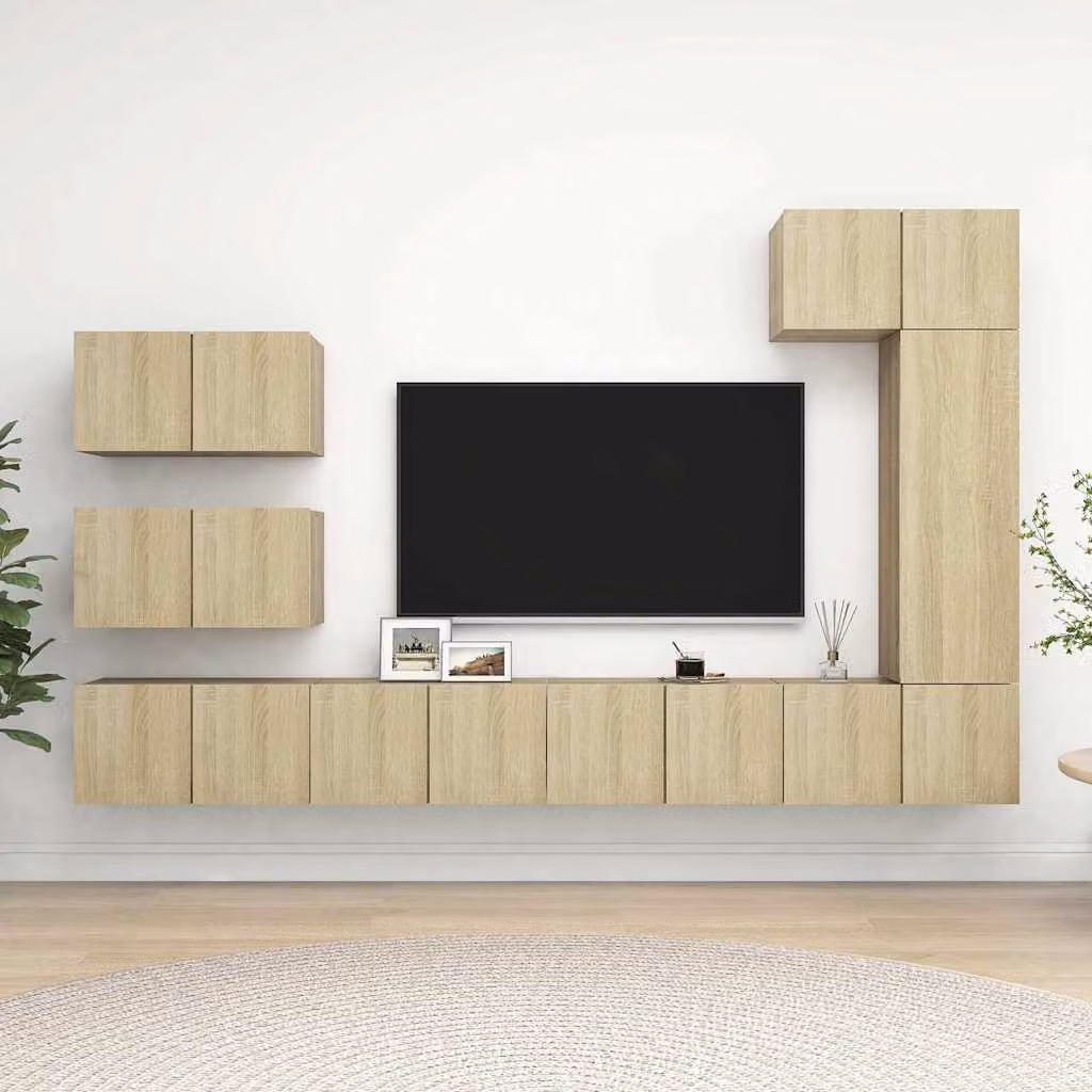 vidaXL Set di Mobili Porta TV Moderno 8 Pezzi in Legno Multistrato Colore Rovere Sonoma Beige e Marrone