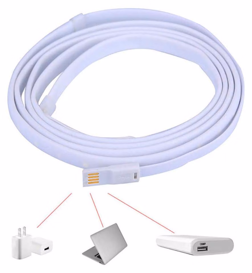 Striscia luminosa a LED, impermeabile, con alimentazione USB, lunghezza 120 cm, colore bianco, dotata di magneti e fascette
