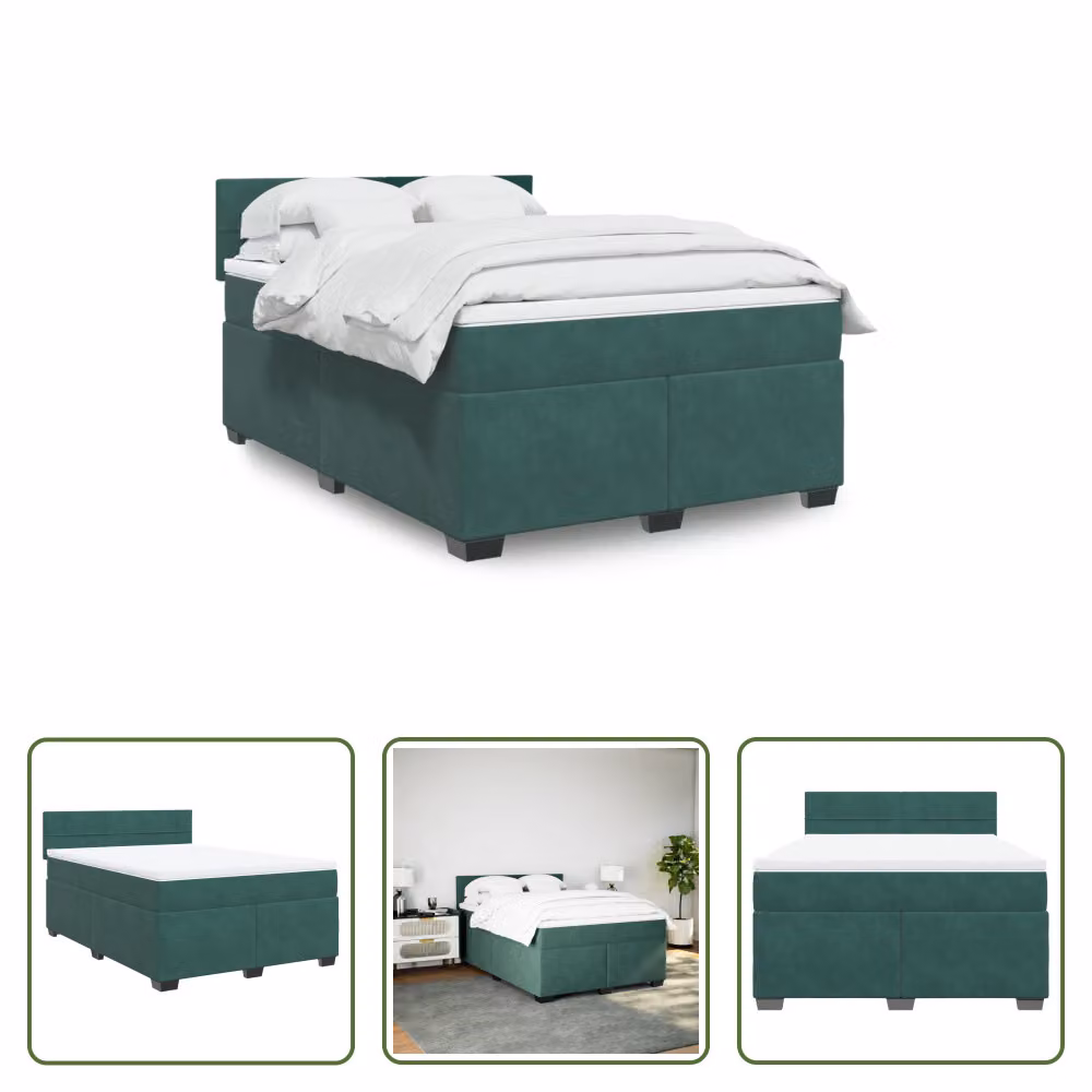 The Living Store Letto a molle con materasso verde scuro 140x190 cm in velluto