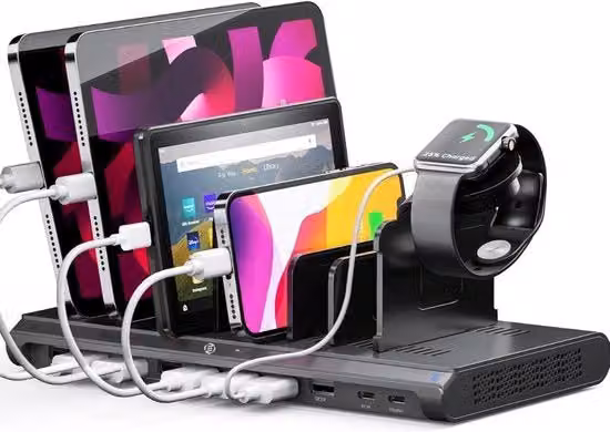 Stazione di ricarica Equivera per smartphone e tablet con porte USB-A e USB-C, colore nero