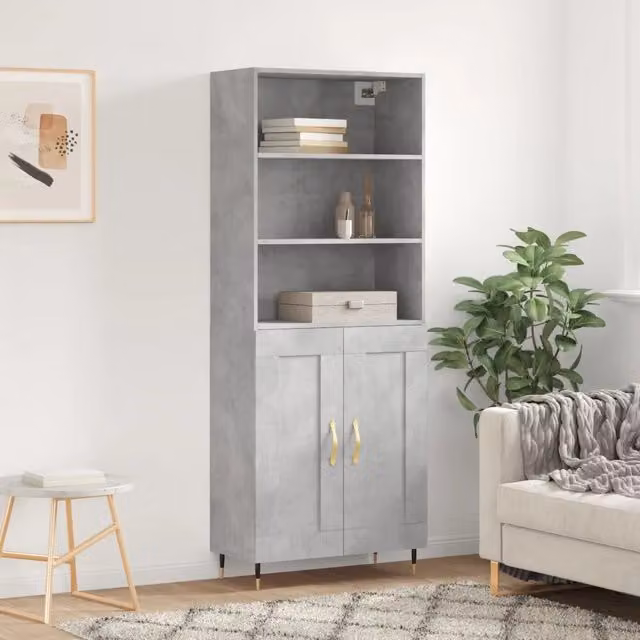 Credenza moderna vidaXL in legno e metallo grigio con ante a battente L: 69,5 cm, P: 34 cm, H: 180 cm