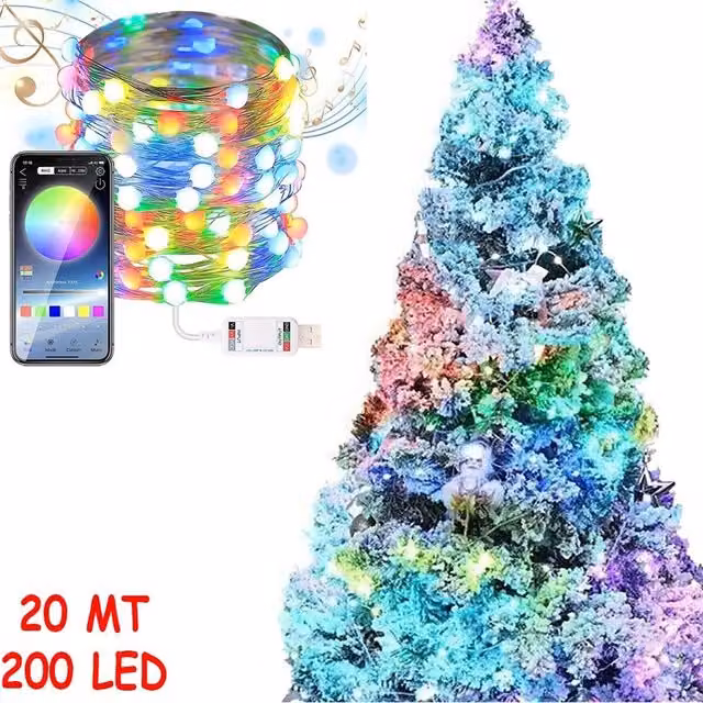 STRISCIA 200 LED 20MT BLUETOOTH RGB SMART APP LUCI DI NATALE IP20 ALBERO
