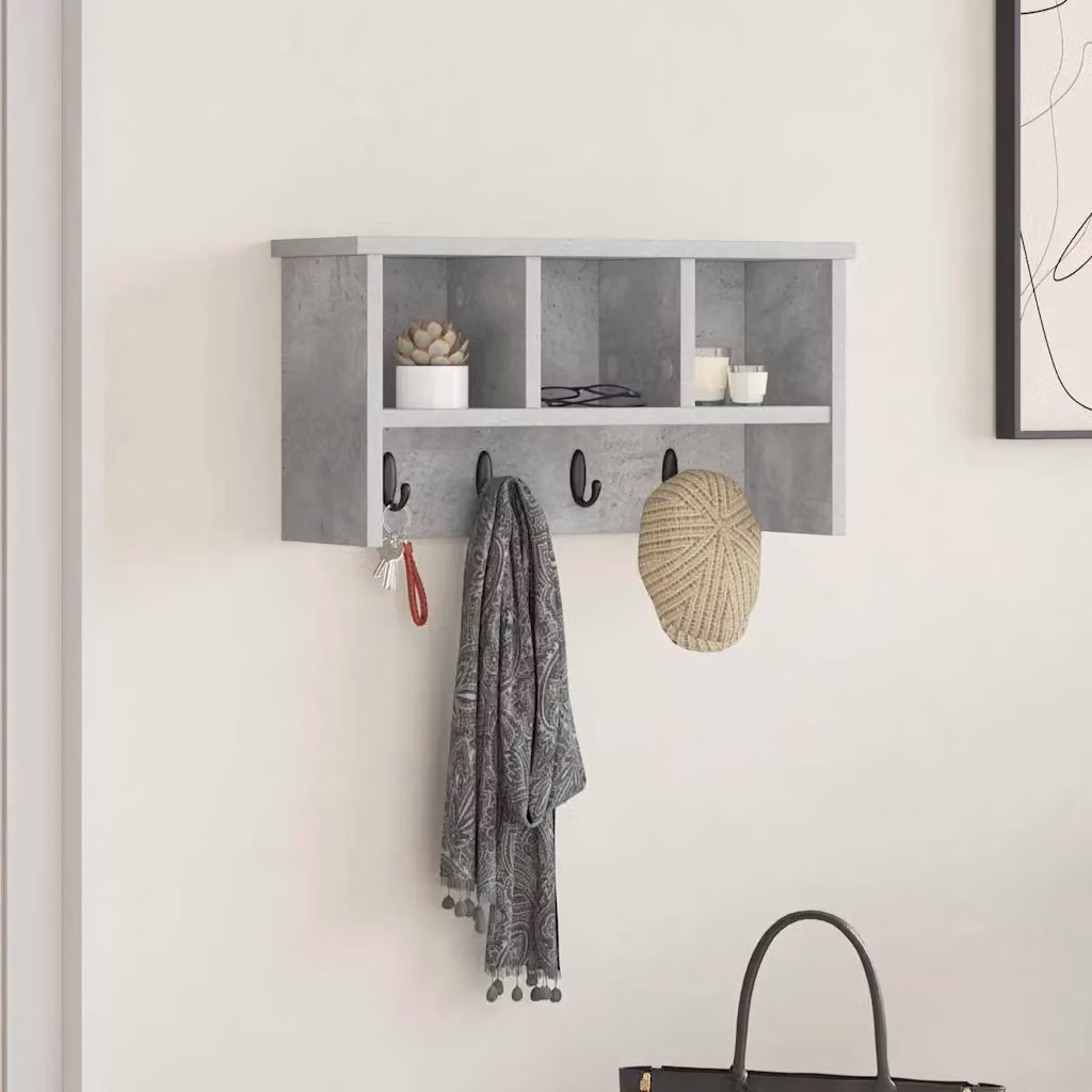 vidaXL Appendiabiti a muro moderno in MDF Grigio, L 50 x P 16 x H 26 cm