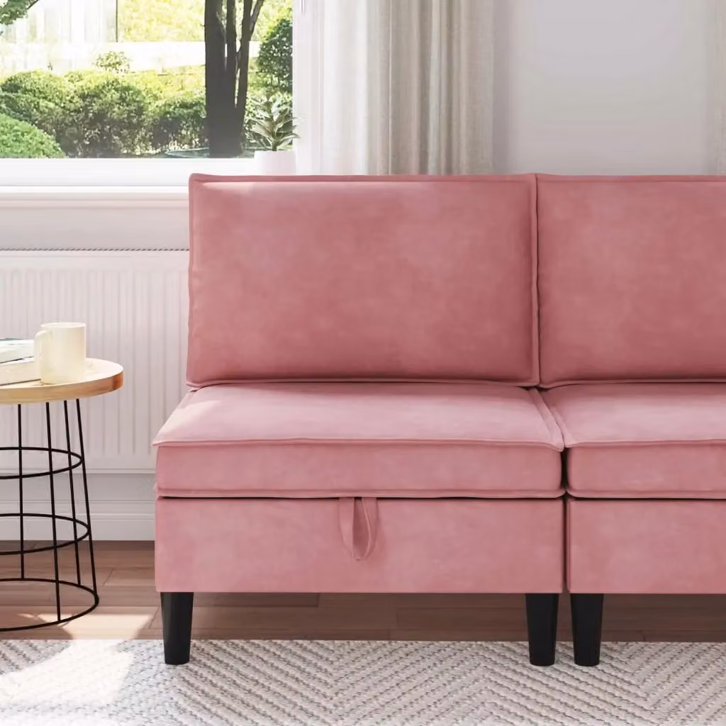 Divano moderno da soggiorno in velluto rosa con spazio di archiviazione e struttura imbottita – 2