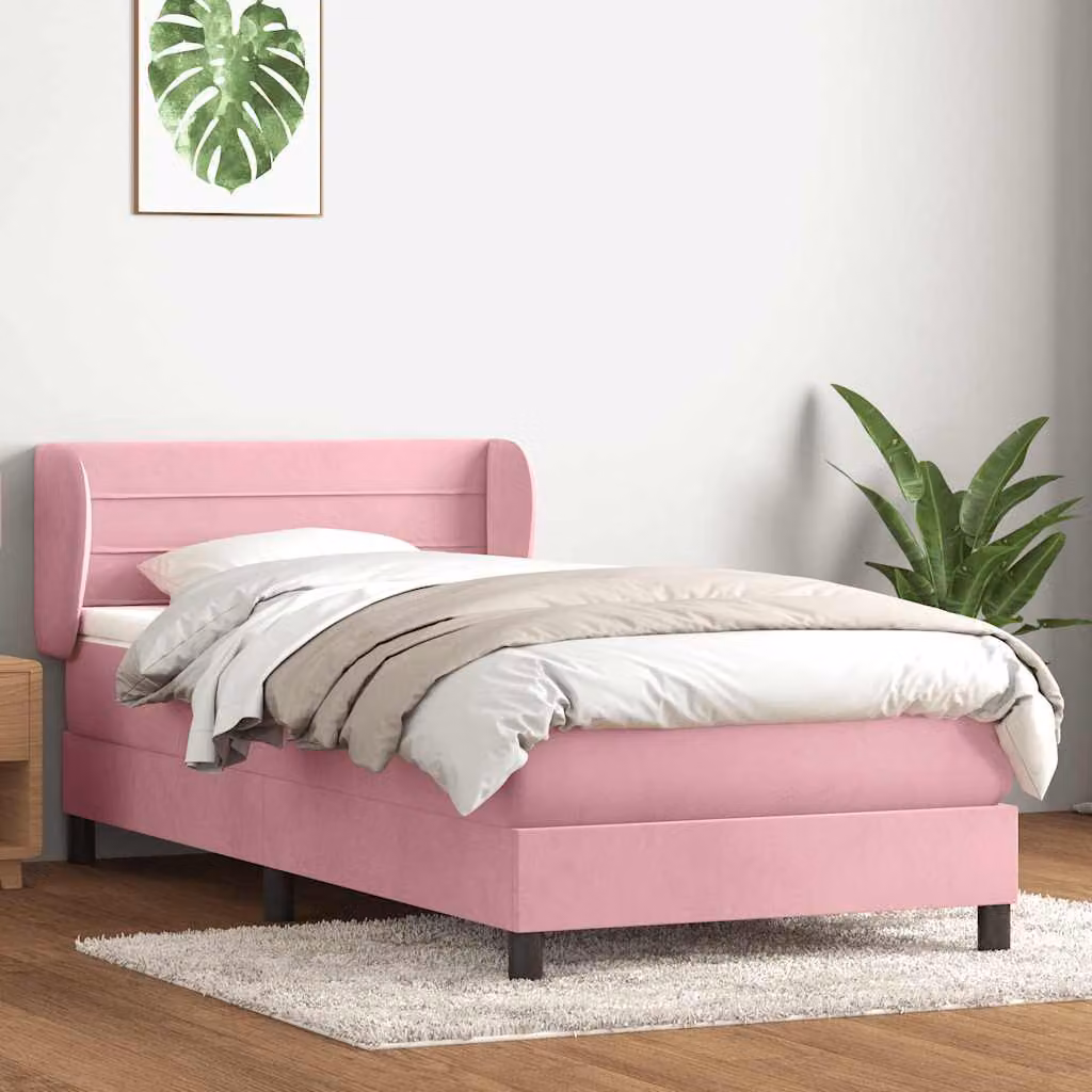 vidaXL Giroletto a Molle con Materasso Ibrido in Velluto Rosa e Bianco L/P/H: 80 x 223 x 88 cm
