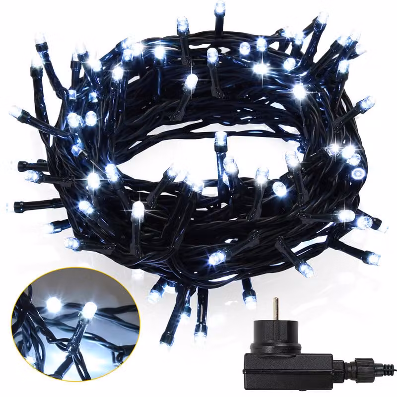 Jayseuw luci fiabesche 10m 100LED 8 modalità di luce luci fiabesche per festa Natale matrimonio decorazione, bianco freddo