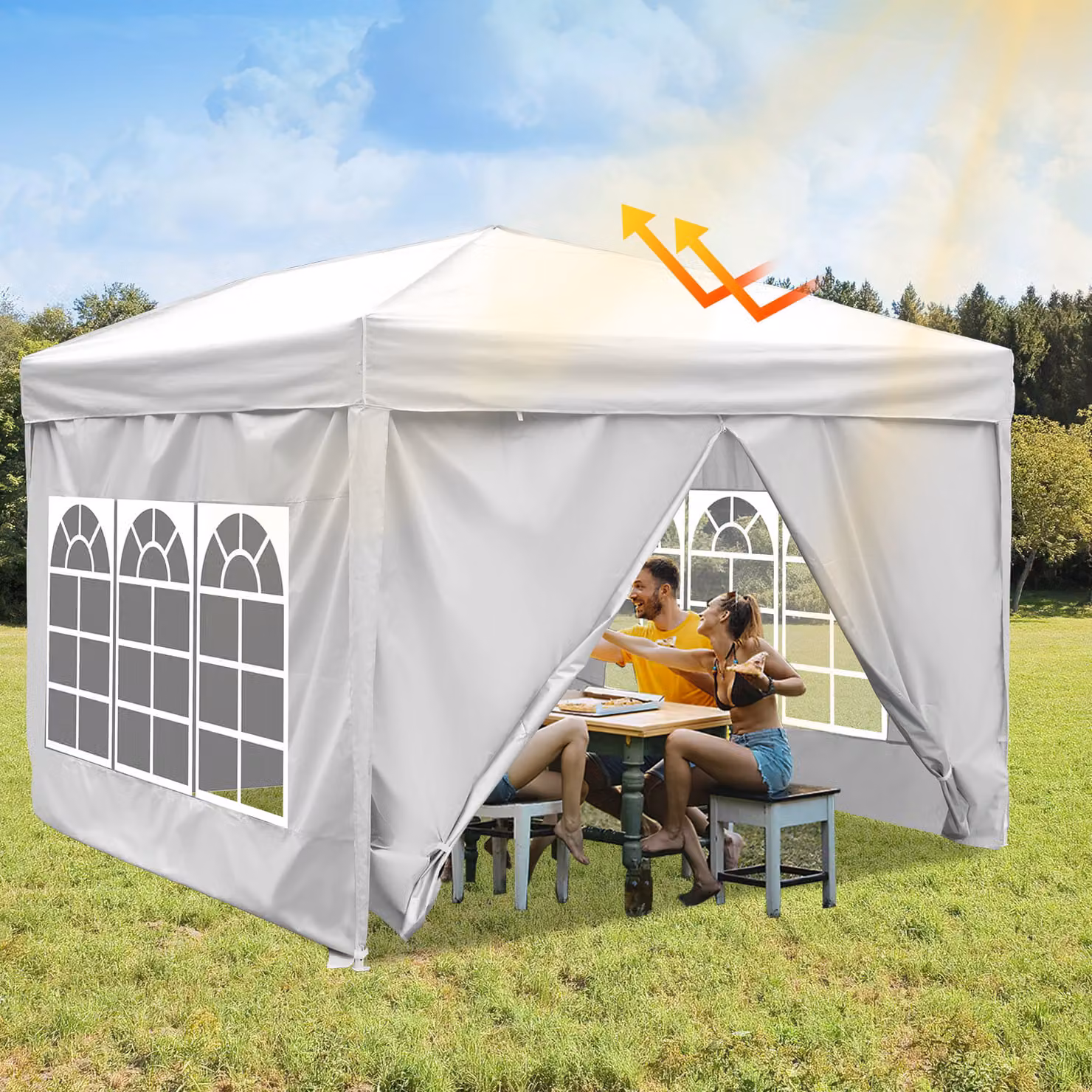 Jayseuw Gazebo 3x3 m, tendone da festa Gazebo pieghevole Gazebo da giardino, protezione UV, con pannelli laterali per giardino terrazza festa party bianco