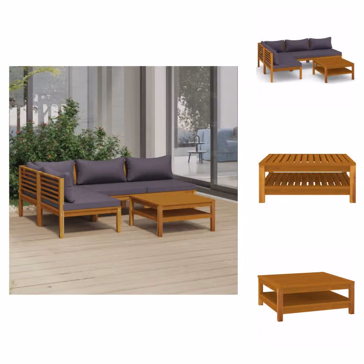 vidaXL Set da salotto da giardino 5 pezzi con cuscino in legno massiccio di acacia - Set di mobili da giardino