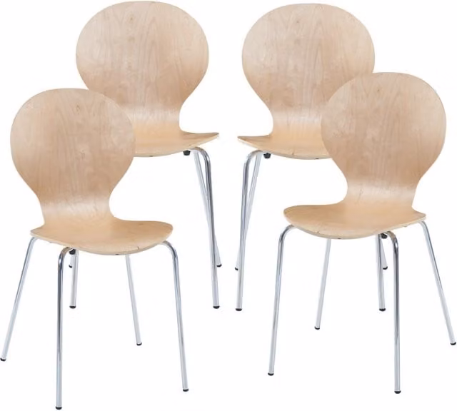 Set di 4 Sedie da Sala ETNE Impilabili en.casa in Legno di Betulla e Metallo, Colore Beige e Argento