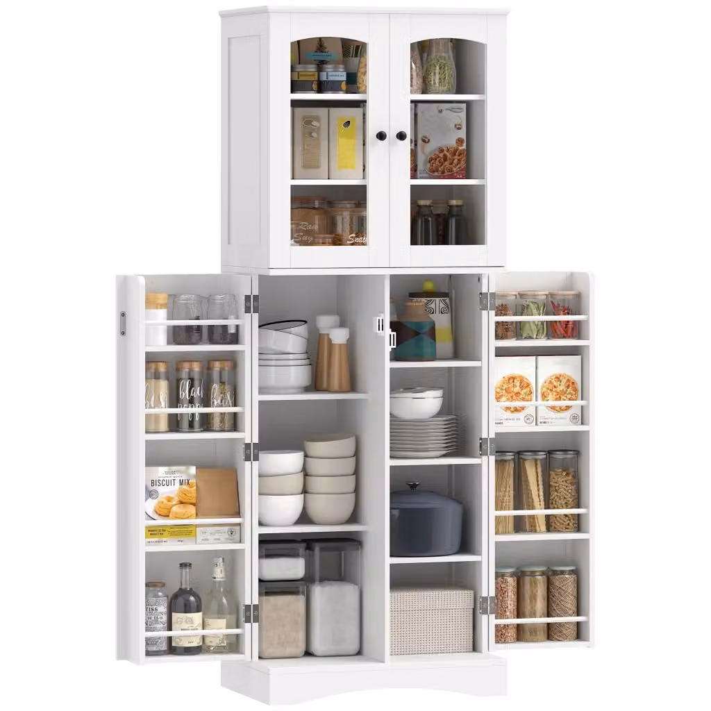 Mobile Dispensa DESIGN IN con Ante in Vetro e Soft-Close, Colore Bianco Lucido, Altezza: 162 cm – 2