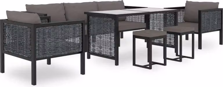 The Living Store Set salotto da giardino 8 pezzi con cuscini in poly rattan antracite