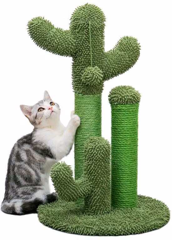 Ibenzoa® Albero per gatti a forma di cactus – 3 in 1, con 2 colonne in sisal e 1 colonna in peluche, palla di peluche appendibile, taglia M 32x53 cm / L 42x68,5 cm, diametro 5,3/8,5 cm