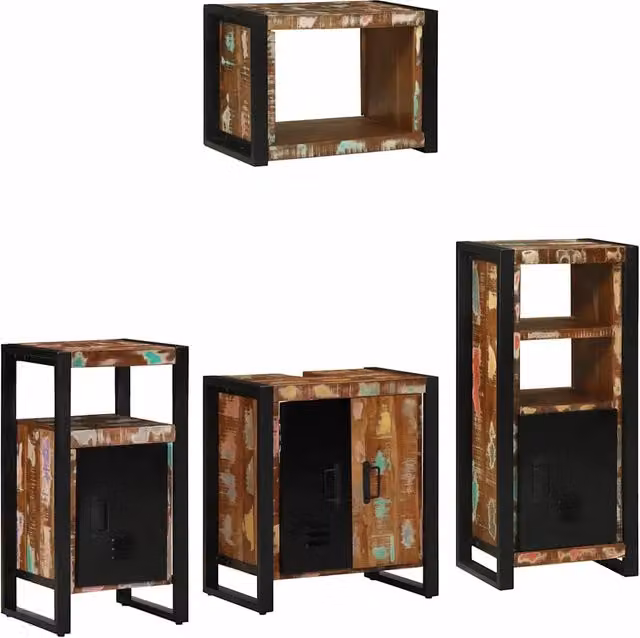 Set di mobili per il bagno 4 pz Multicolore e nero 3305671