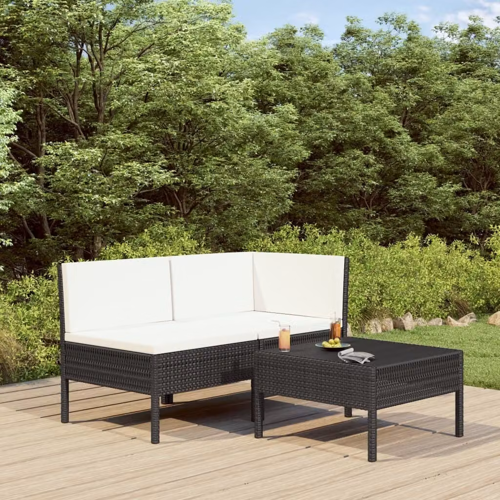 Maison Exclusive - Set da giardino 3 pezzi con cuscini in polyrattan nero