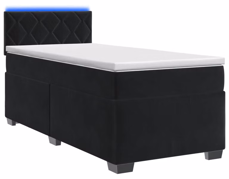 Letto con rete a molle, materasso e illuminazione LED, colore nero, dimensioni 100 x 200 cm, rivestito in velluto