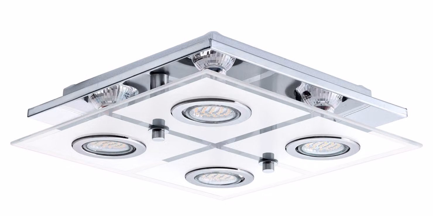 Plafoniera Moderna Cabo Acciaio Cromo 4 Luci Gu10 2,8W