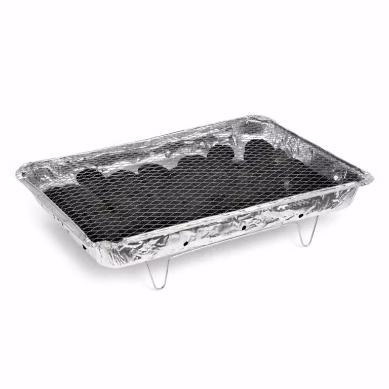 Griglia usa e getta XXL – 48 x 31 cm – Include carbone e supporto – Griglia monouso – Griglia da tavolo per campeggio o picnic – Griglia a carbone – Argento