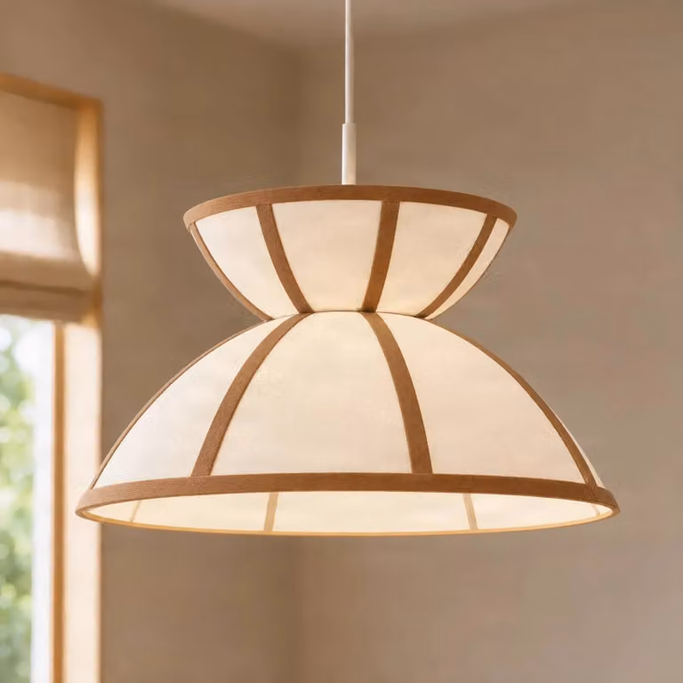 Lampada a sospensione Clarence Lucande, dimmerabile, Crema / Ambra, Soggiorno / Sala da pranzo, Tessuto / Stoffa / Seta, Campagna / Rustiche, Lampada a sospensione