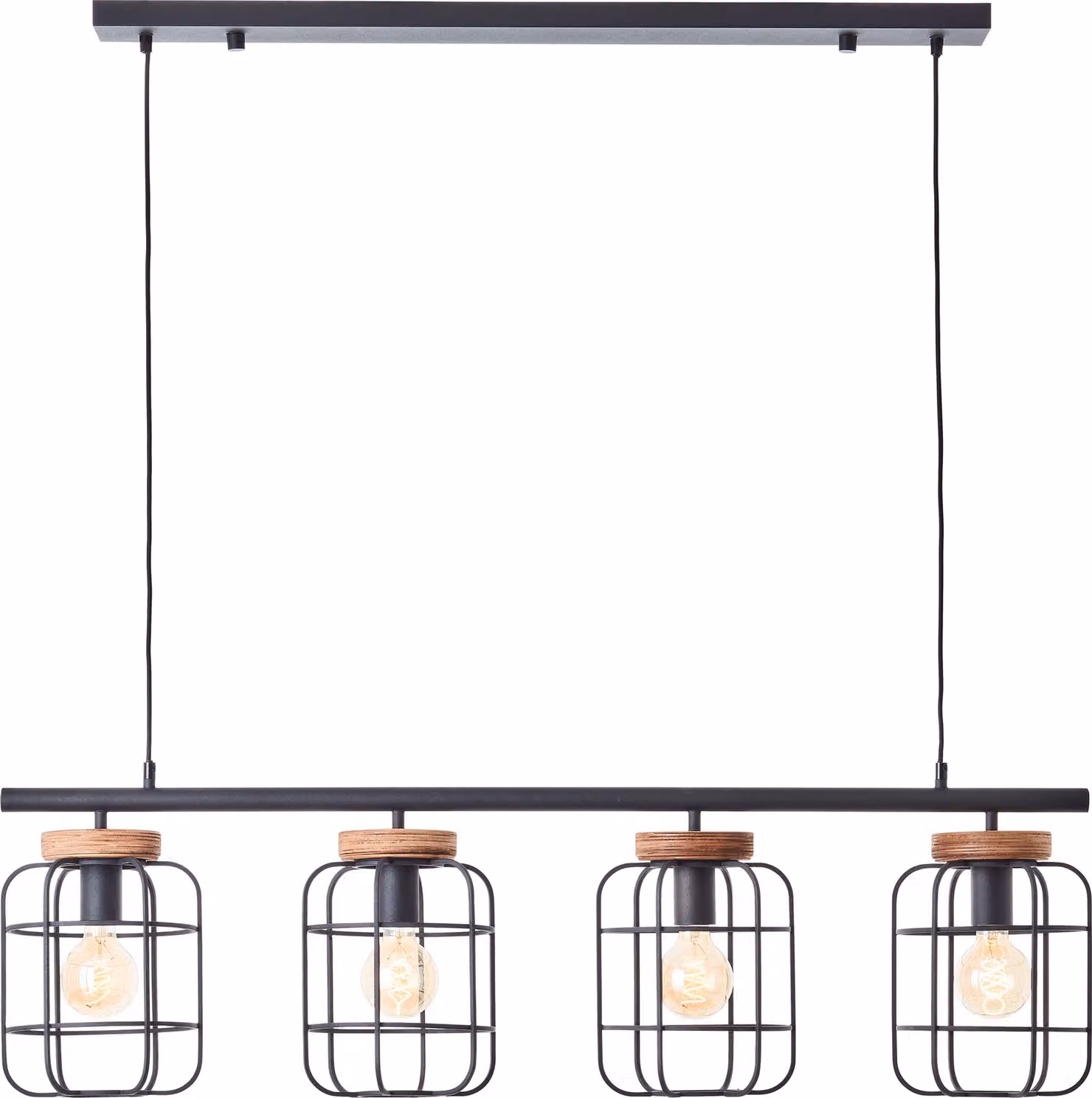 BRILLIANT Lampada a sospensione Gwen, 4 luci, nero, acciaio/legno