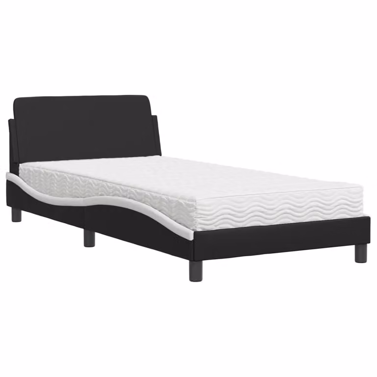 Letto con Materasso Dover Nero e Bianco 100x200 cm in Pelle finta