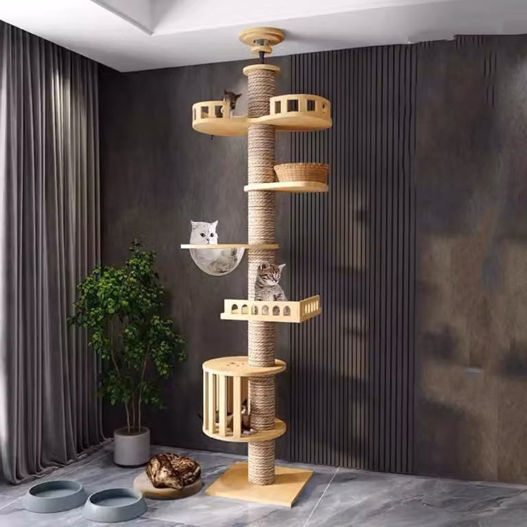 Albero per gatti a 7 piani, da terra a soffitto - Torre regolabile per gatti di grossa taglia