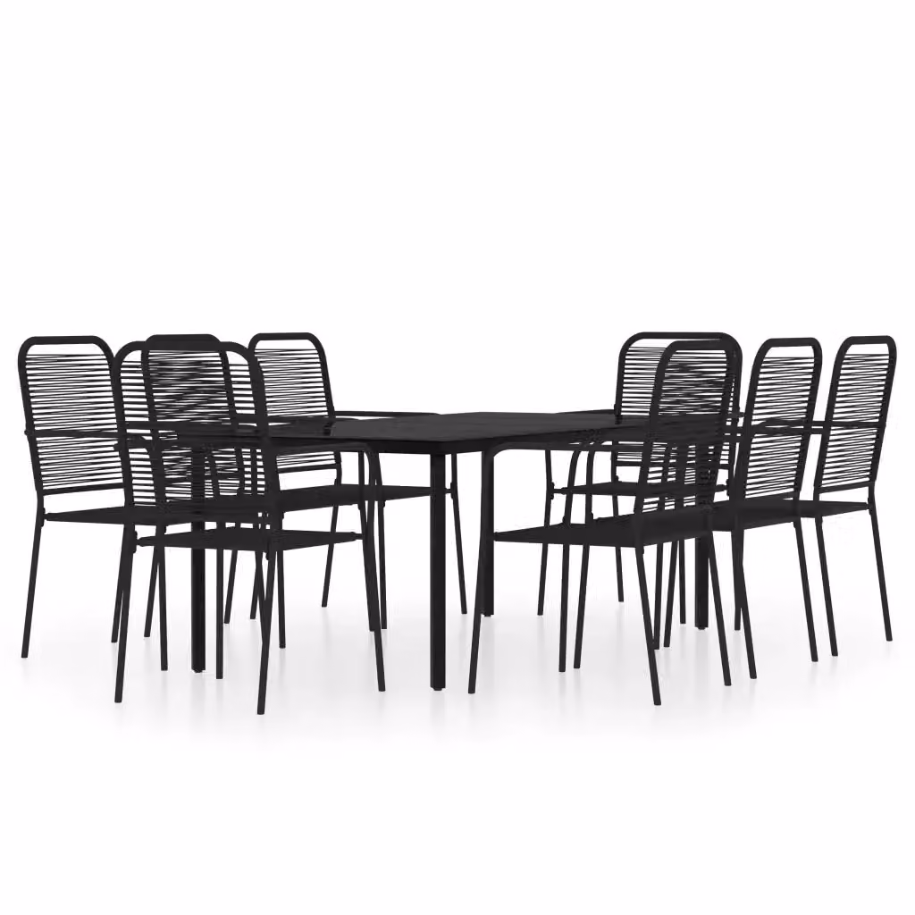 Set da pranzo moderno vidaXL per giardino e terrazza in metallo e vetro nero, 9 pezzi – 2