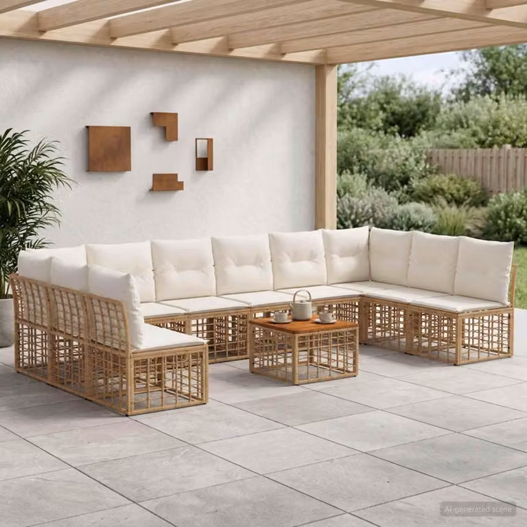 Maison Exclusive - Set da esterno per divano, composto da 11 pezzi. Tessuto in poliestere, naturale e color crema