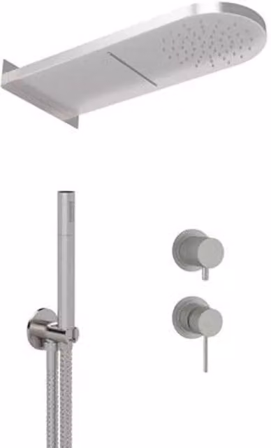 Set doccia con miscelatore a incasso, soffione rain e doccino in acciaio inox Serie X Style Inox di REMER in acciaio spazzolato argento