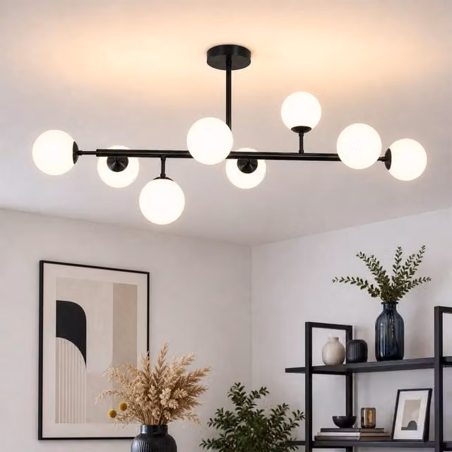 ZMH Lampada a Soffitto Vintage con 8 Luci G9 in Metallo e Vetro Nero per Camera da Letto e Soggiorno