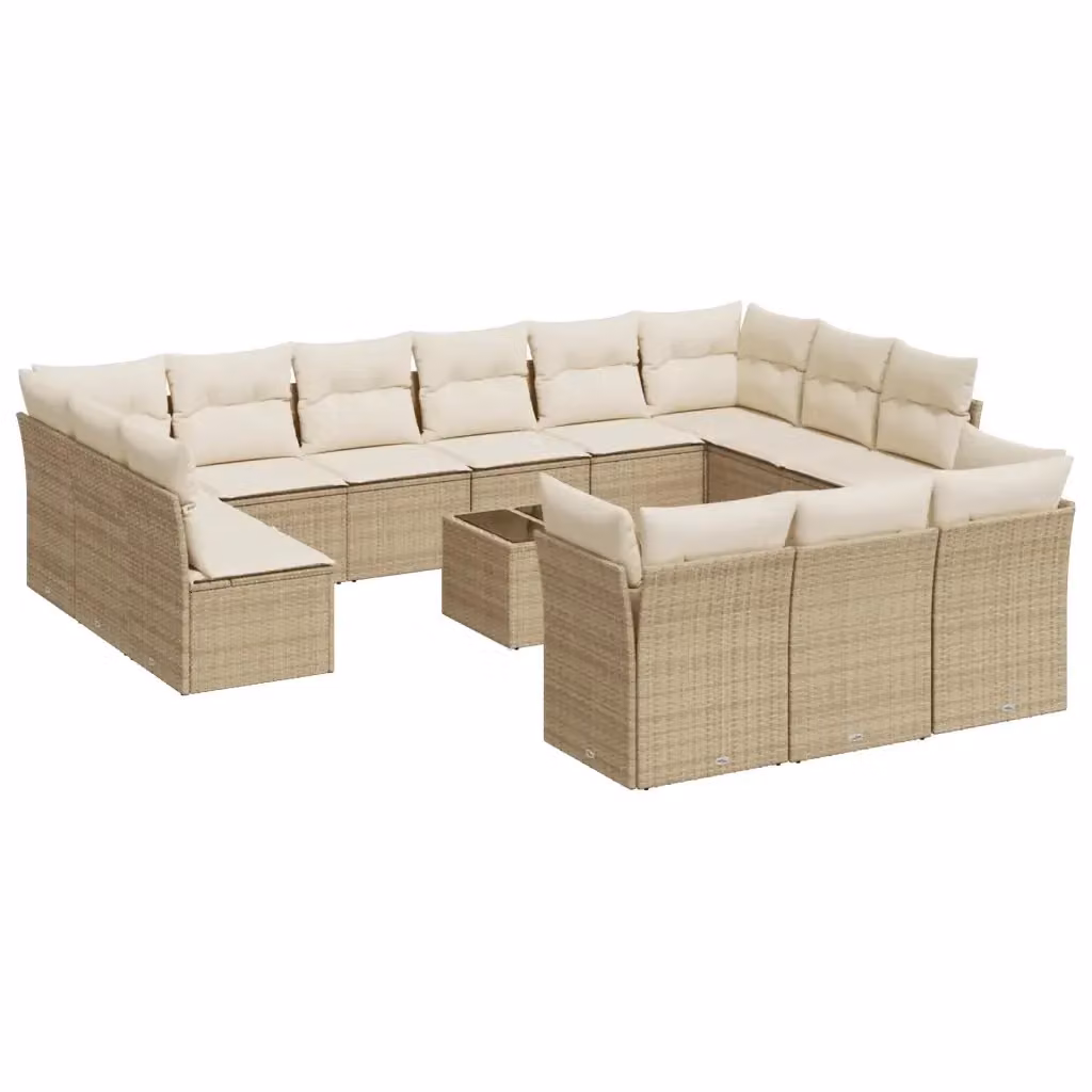 Set di divani da giardino a forma di U VIDAXL in polyrattan beige con 14 pezzi e cuscini inclusi – 2