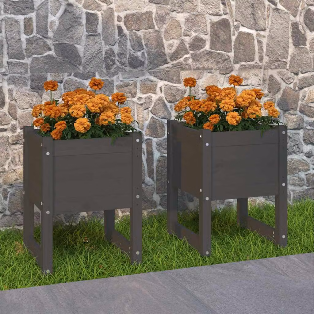 Set di 2 fioriere vidaXL in legno di pino massello, colore grigio, L/P/H: 40 x 40 x 52,5 cm