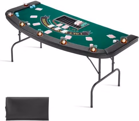 Tavolo da Poker VEVOR Pieghevole per 7 Giocatori, Modello Semiovale Verde con Sponde Imbottite, Portabicchieri e Gambe in Metallo