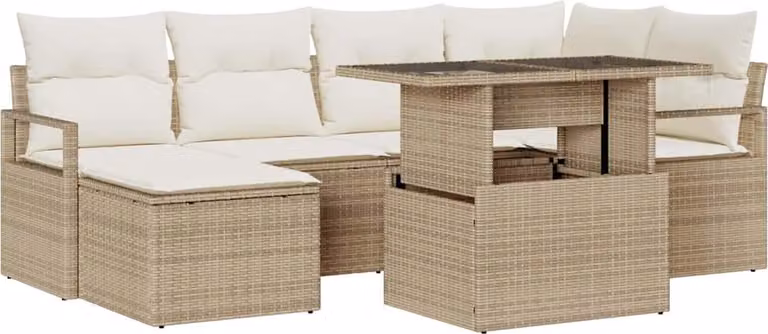 Set Divano da Giardino 7 pcs Beige Poly Rattan
