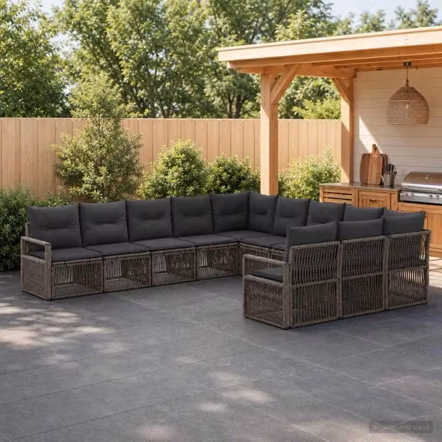 Set Divano da Giardino 11 pz Grigio polyrattan 3435851