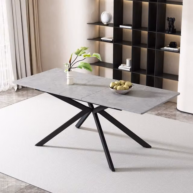 Tavolo da pranzo allungabile con gambe incrociate, effetto cemento, in MDF, per sala da pranzo, nero grigio