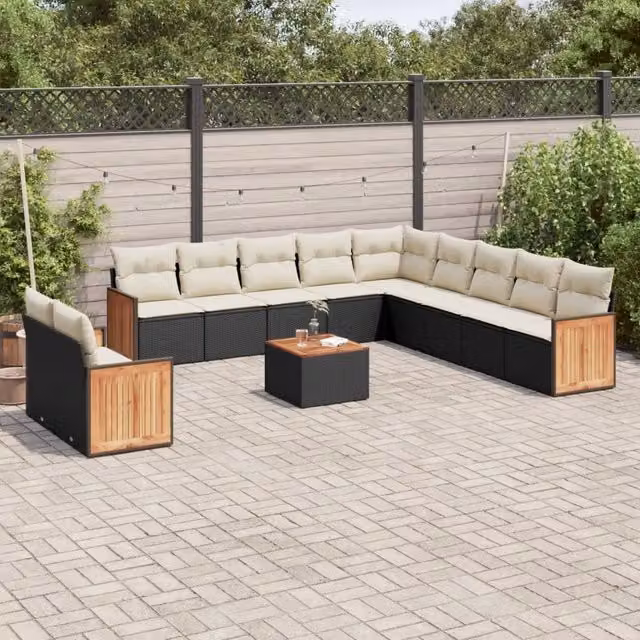 Set di Divani da Giardino L-Shape vidaXL in Polyrattan Nero con Cuscini e Tavolino da Esterno – 1