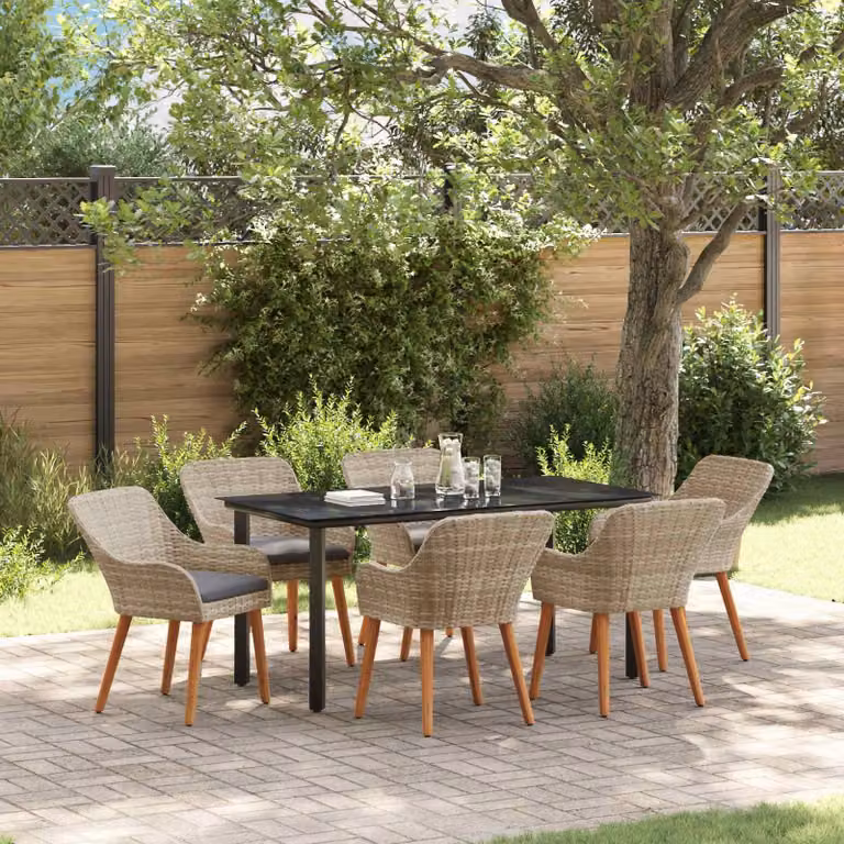 Set da pranzo per giardino e terrazza vidaXL in polyrattan grigio, 7 pezzi