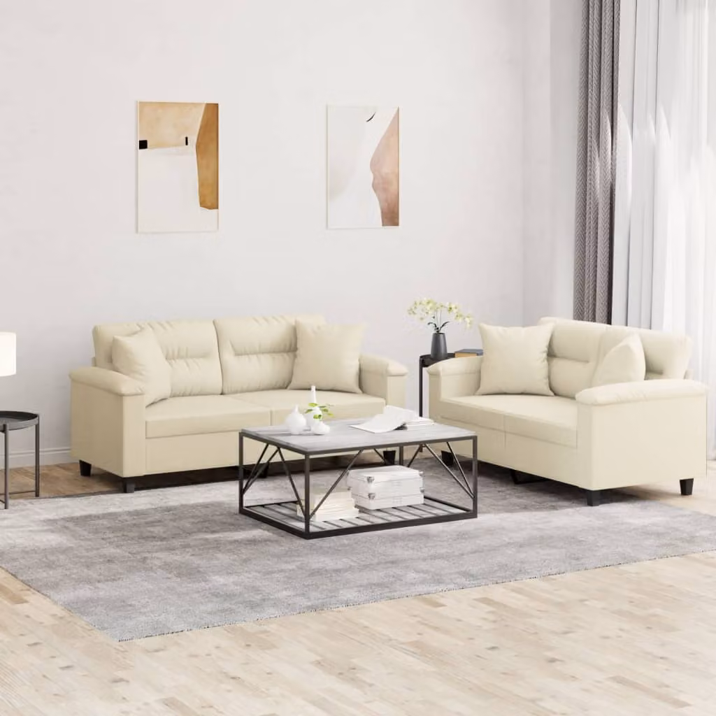 vidaXL Set di 2 Divani Moderni in Similpelle Beige con Cuscini