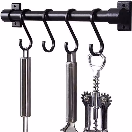 Gancio da cucina da 30 cm con 5 scomparti - Montaggio a parete senza forature