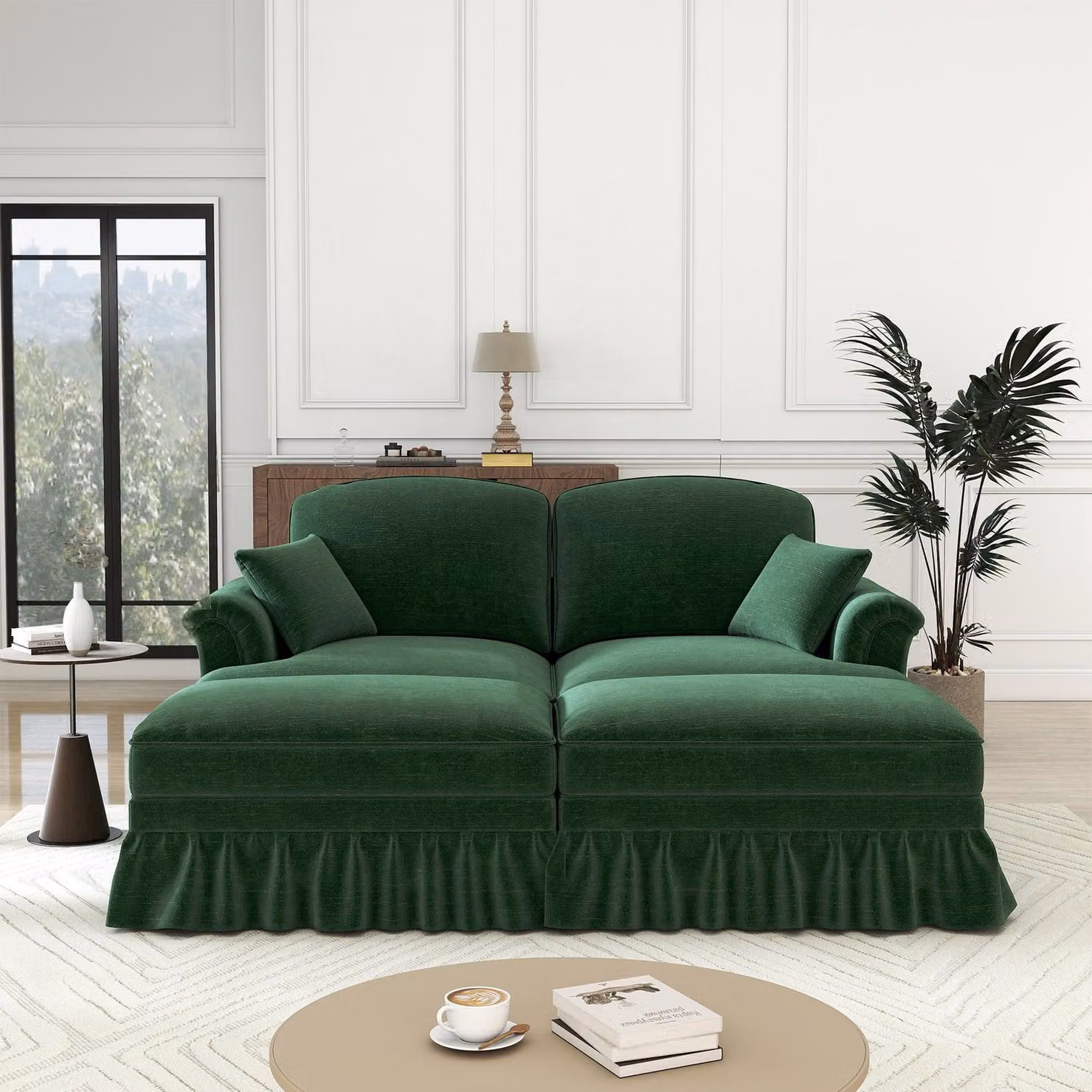 Divano letto in chenille - Divano letto trasformabile in letto - Divano angolare - Letto per ospiti - Divano letto verde - Tessuto in chenille morbido