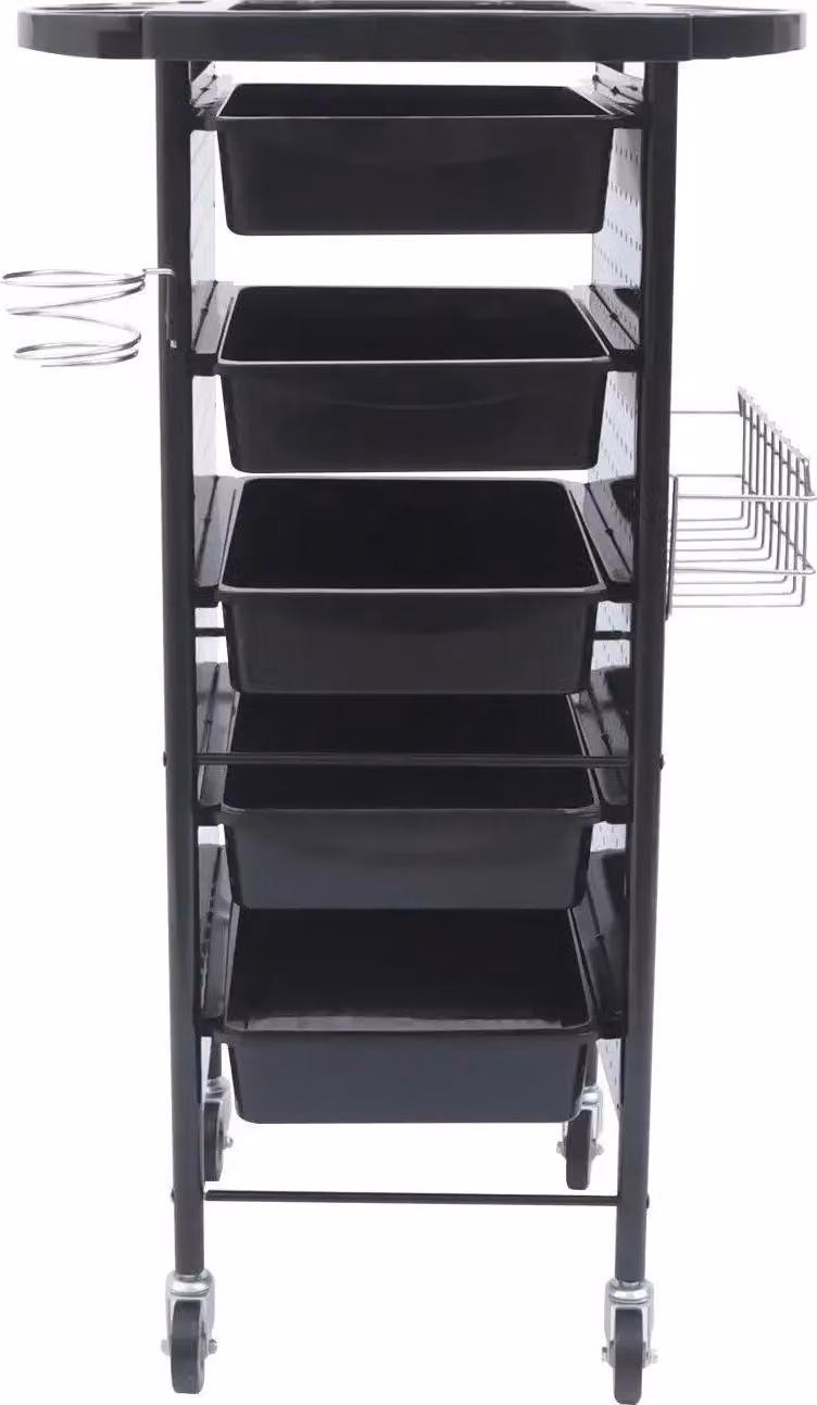 Carrello da parrucchiere per salone - Carrello - 5 cassetti - 4 rotelle - 95×53×44 cm - Ferro + plastica PP - Nero