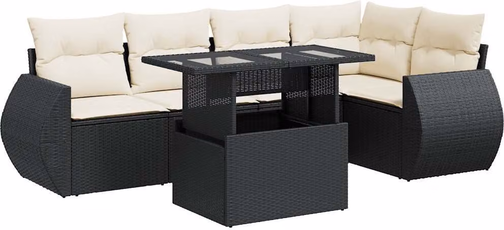 Set Divano da Giardino 6 pz con Cuscini Nero in Polyrattan