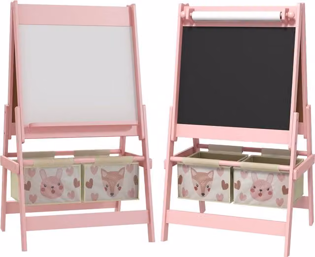 Lavagna per bambini AIYAPLAY 3 in 1 con cavalletto e 2 contenitori, Rosa, L/P/H: 54 x 46.5 x 93 cm