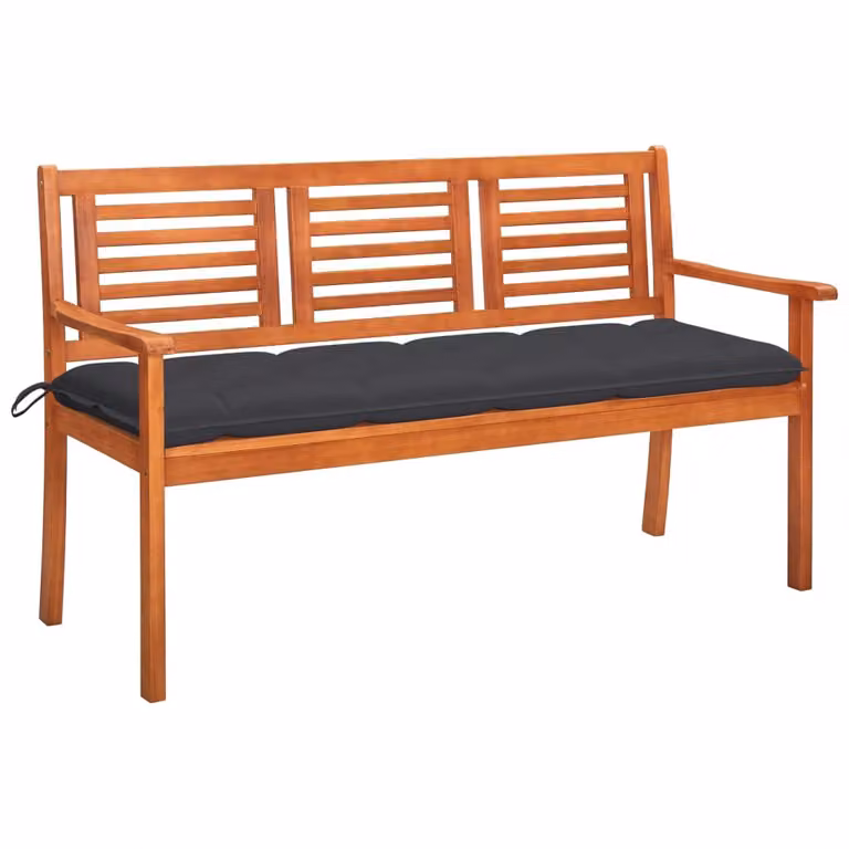 panca da giardino a 3 posti con cuscino 150 cm in legno massiccio di eucalipto