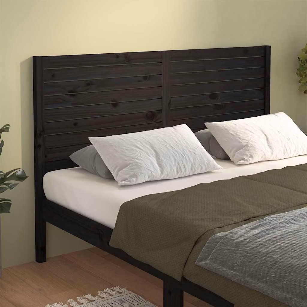 Testiera per letto vidaXL in legno massello di pino, colore nero, L 146 cm x P 4 cm x H 100 cm