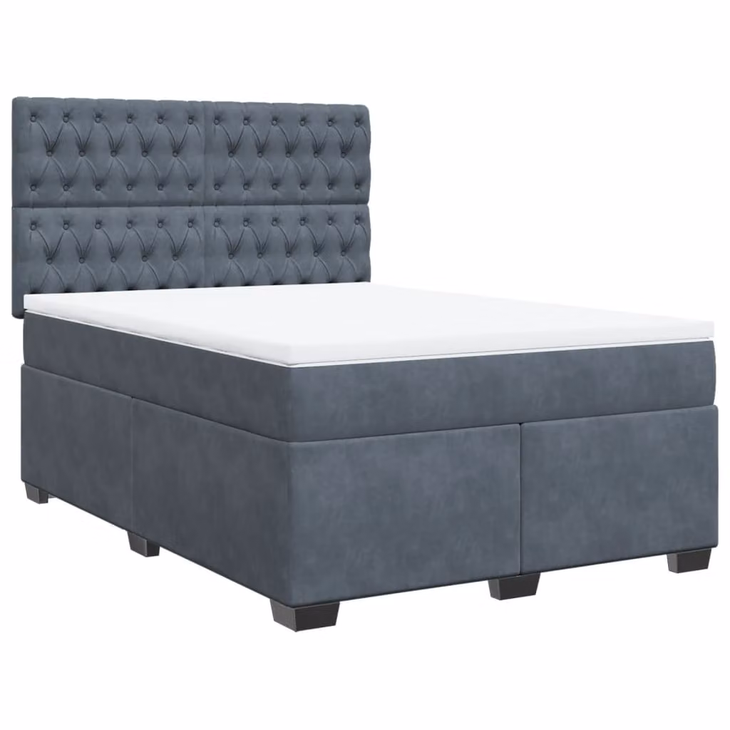 Giroletto a Molle con Materasso Grigio Scuro 140x190 cm Velluto